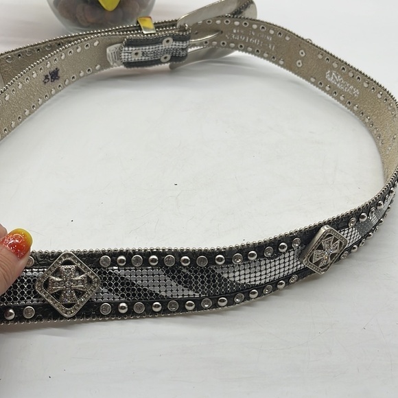 Nocona Black Silver Bling Western Belt leather with rhinestones Sz XL main image 14